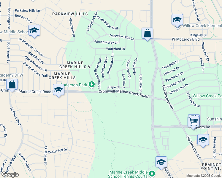 map of restaurants, bars, coffee shops, grocery stores, and more near 4925 Cape Street in Fort Worth