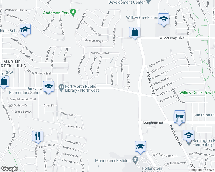 map of restaurants, bars, coffee shops, grocery stores, and more near 4837 Cape Street in Fort Worth