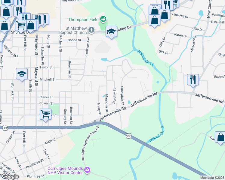 map of restaurants, bars, coffee shops, grocery stores, and more near 925 Dorothy Street in Macon