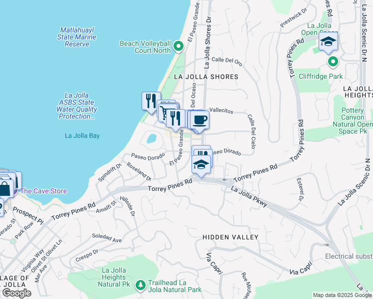 map of restaurants, bars, coffee shops, grocery stores, and more near in San Diego