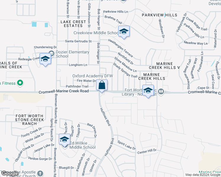 map of restaurants, bars, coffee shops, grocery stores, and more near 6305 Fern Meadow Drive in Fort Worth