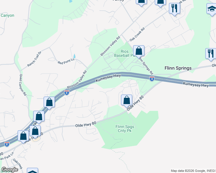 map of restaurants, bars, coffee shops, grocery stores, and more near 9387 Marina Springs Lane in El Cajon