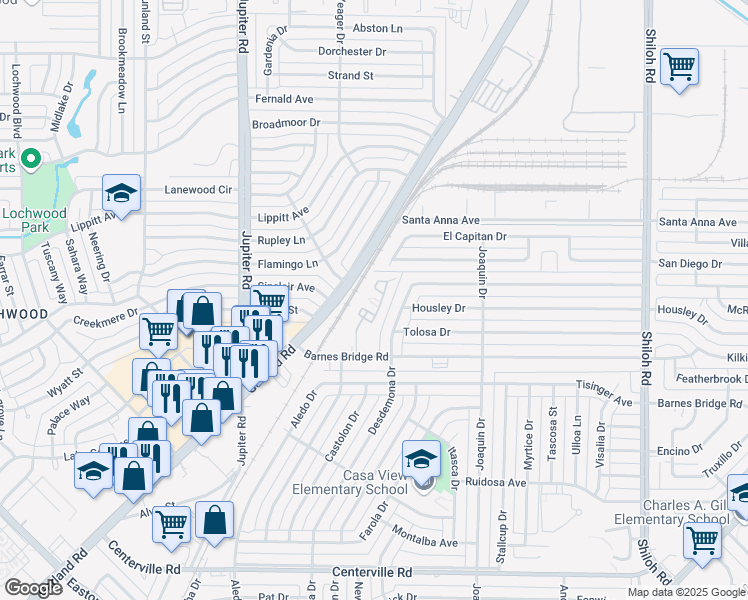 map of restaurants, bars, coffee shops, grocery stores, and more near 1842 El Capitan Drive in Dallas