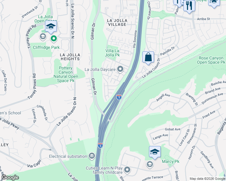 map of restaurants, bars, coffee shops, grocery stores, and more near 8083 Caminito Mallorca in San Diego