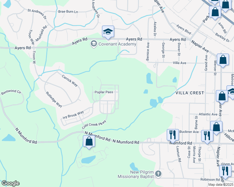 map of restaurants, bars, coffee shops, grocery stores, and more near 245 Hawthorn Trail in Macon