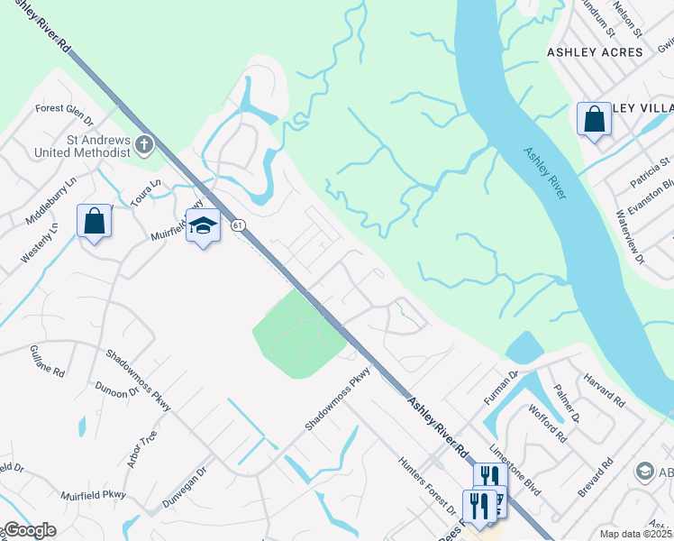 map of restaurants, bars, coffee shops, grocery stores, and more near 2324 Hightide Drive in Charleston