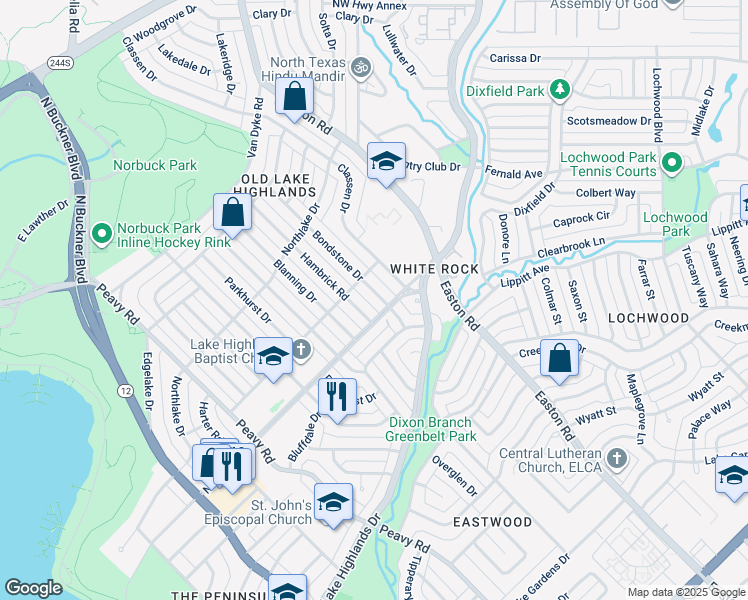 map of restaurants, bars, coffee shops, grocery stores, and more near 623 Bondstone Dr in Dallas