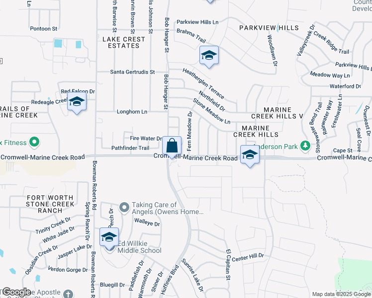 map of restaurants, bars, coffee shops, grocery stores, and more near 6313 Fern Meadow Drive in Fort Worth