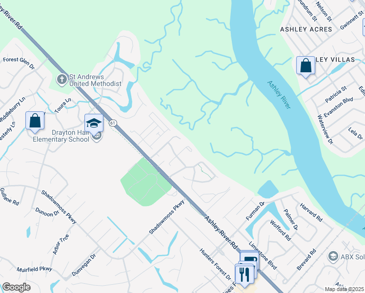 map of restaurants, bars, coffee shops, grocery stores, and more near 1028 Blockade Runner Court in Charleston