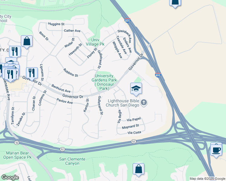 map of restaurants, bars, coffee shops, grocery stores, and more near 4922 Via Lapiz in San Diego