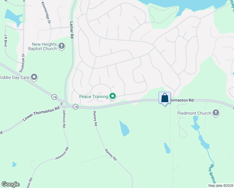 map of restaurants, bars, coffee shops, grocery stores, and more near 1275 Happy Trail in Macon