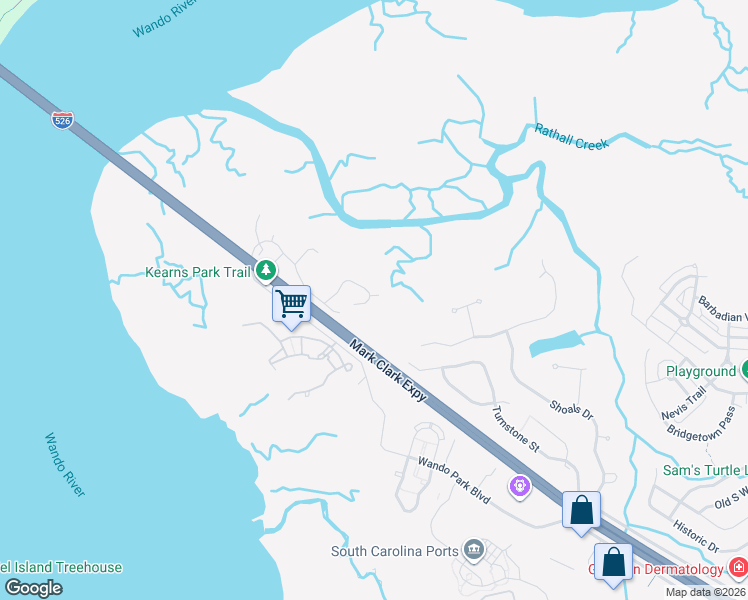 map of restaurants, bars, coffee shops, grocery stores, and more near 164 Cowrie Court in Mount Pleasant