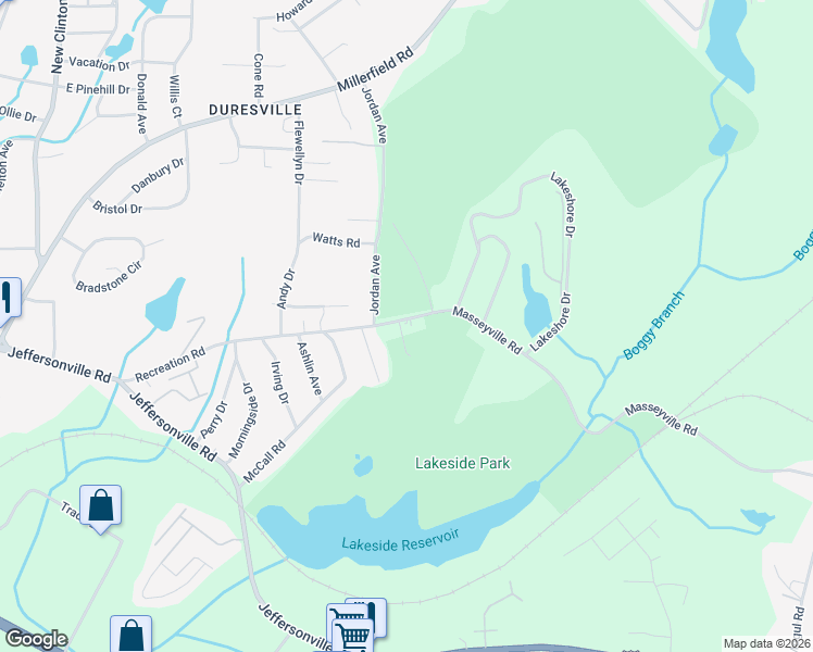 map of restaurants, bars, coffee shops, grocery stores, and more near 2573 Recreation Road in Macon