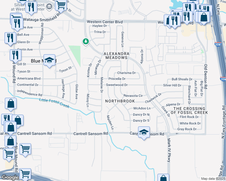 map of restaurants, bars, coffee shops, grocery stores, and more near 6033 Deerfoot Trail in Fort Worth