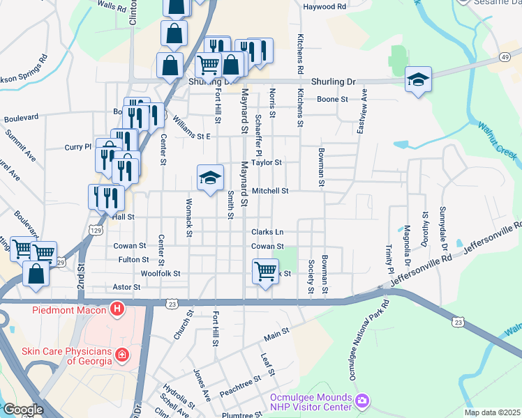 map of restaurants, bars, coffee shops, grocery stores, and more near 931 Schaeffer Place in Macon