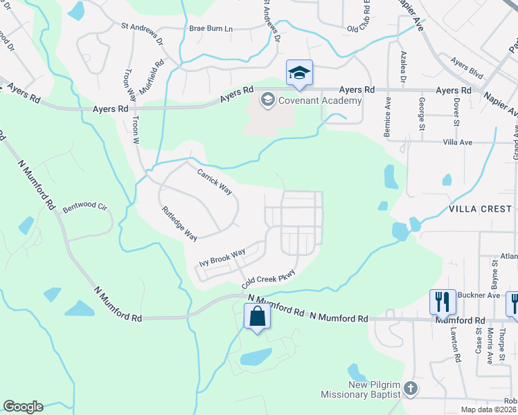 map of restaurants, bars, coffee shops, grocery stores, and more near 344 Ironwood Court in Macon