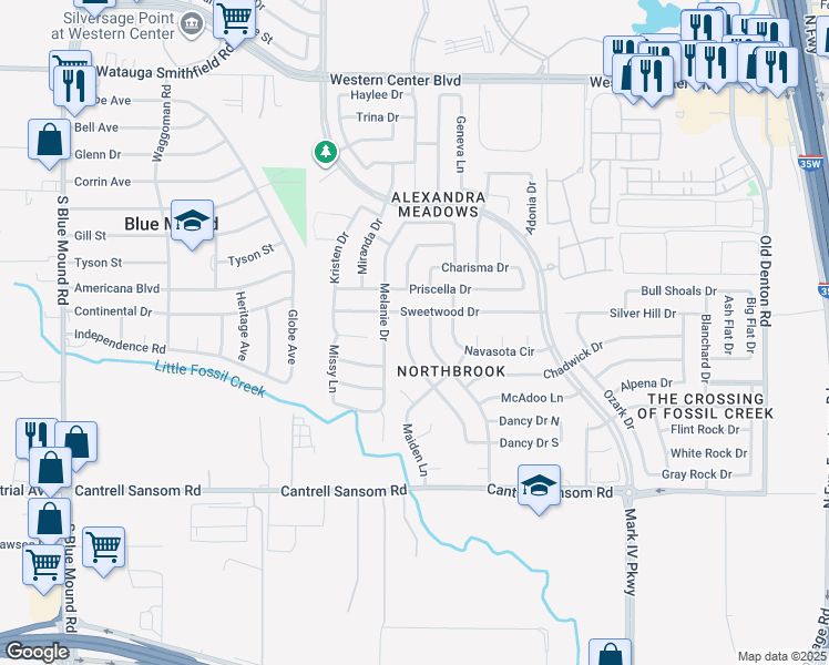 map of restaurants, bars, coffee shops, grocery stores, and more near 6033 Deerfoot Trail in Fort Worth