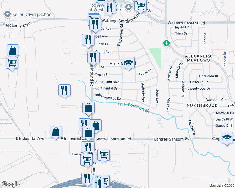map of restaurants, bars, coffee shops, grocery stores, and more near 805 Columbia Court in Blue Mound