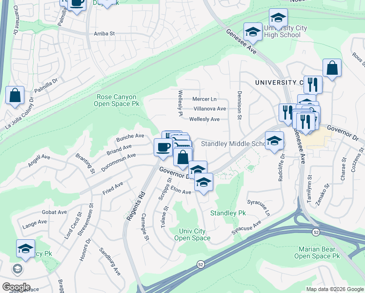 map of restaurants, bars, coffee shops, grocery stores, and more near 3316 Willard Street in San Diego