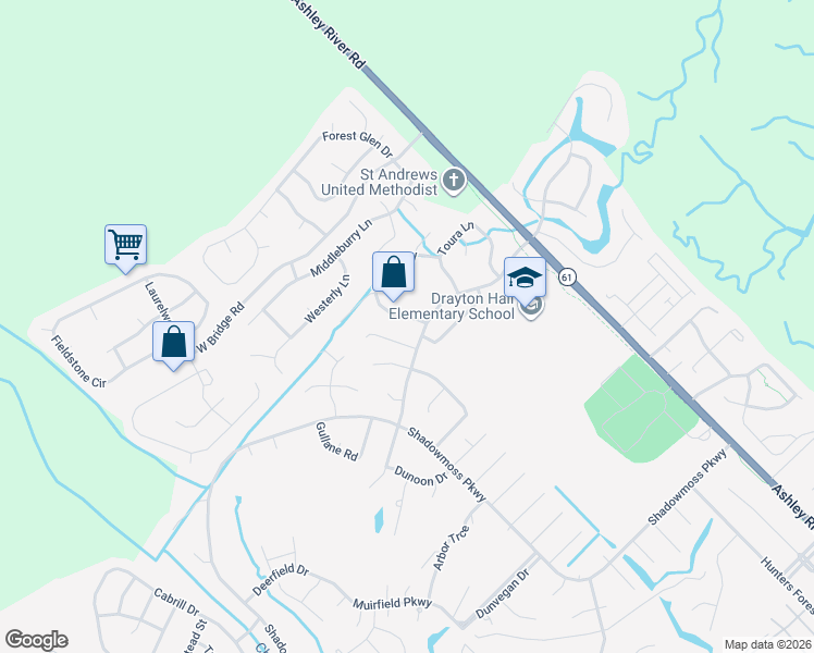 map of restaurants, bars, coffee shops, grocery stores, and more near 184 Droos Way in Charleston