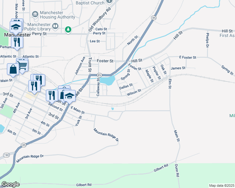 map of restaurants, bars, coffee shops, grocery stores, and more near 2 Franklin Street in Manchester