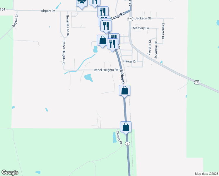 map of restaurants, bars, coffee shops, grocery stores, and more near 111 Rebel Heights Road in Vivian