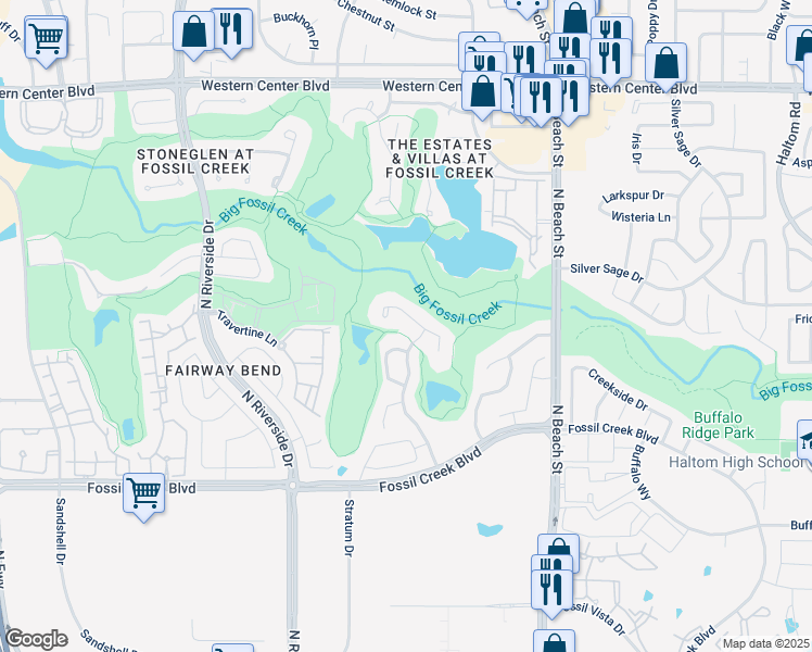 map of restaurants, bars, coffee shops, grocery stores, and more near 4152 Shores Ct in Fort Worth
