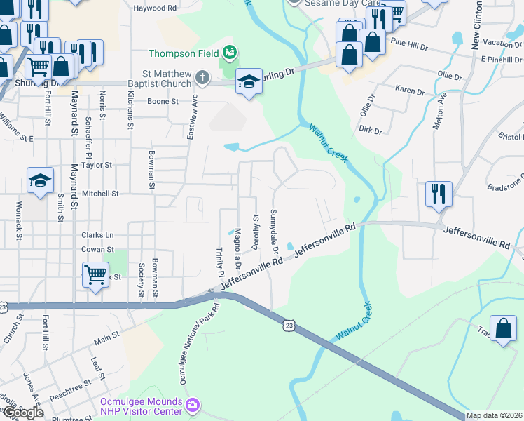 map of restaurants, bars, coffee shops, grocery stores, and more near 925 Dorothy Street in Macon