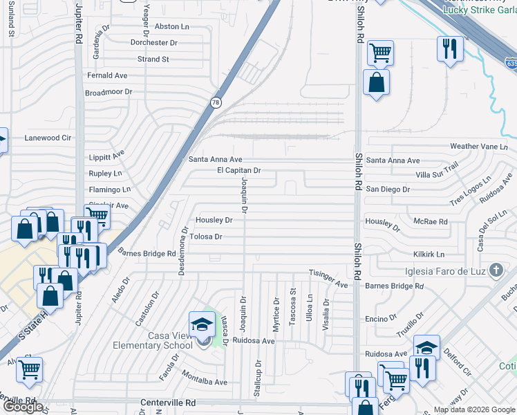 map of restaurants, bars, coffee shops, grocery stores, and more near 2322 Costa Mesa Drive in Dallas