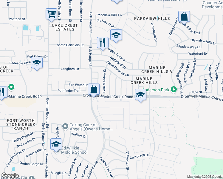 map of restaurants, bars, coffee shops, grocery stores, and more near 6316 Longmont Trail in Fort Worth