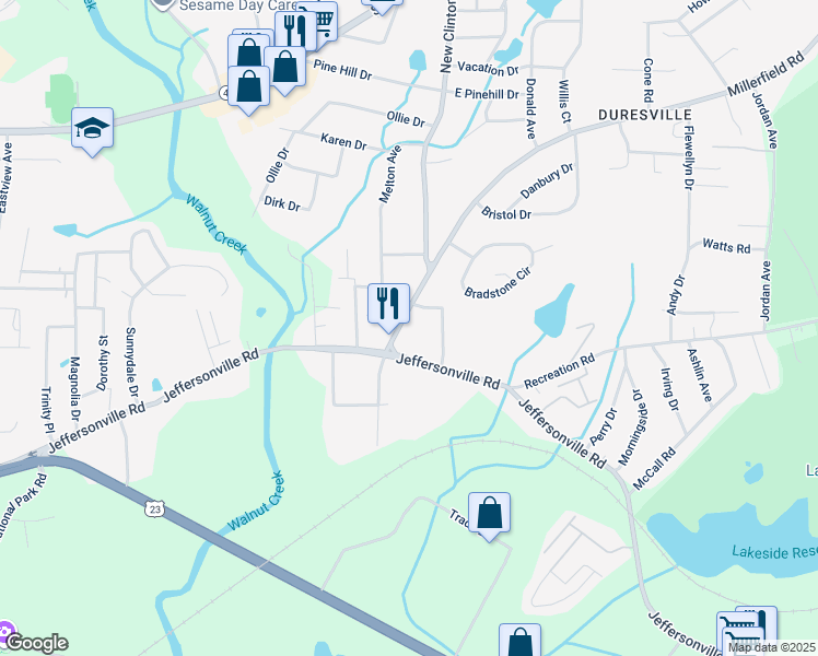 map of restaurants, bars, coffee shops, grocery stores, and more near 1975 Millerfield Rd in Macon