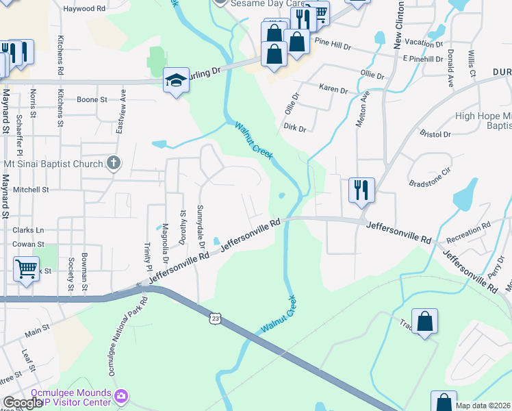 map of restaurants, bars, coffee shops, grocery stores, and more near 913 Opry Avenue in Macon