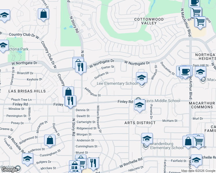 map of restaurants, bars, coffee shops, grocery stores, and more near 2002 Brenton Street in Irving