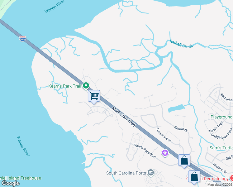 map of restaurants, bars, coffee shops, grocery stores, and more near 164 Cowrie Court in Mount Pleasant