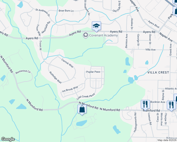 map of restaurants, bars, coffee shops, grocery stores, and more near 460 Hawthorn Trail in Macon