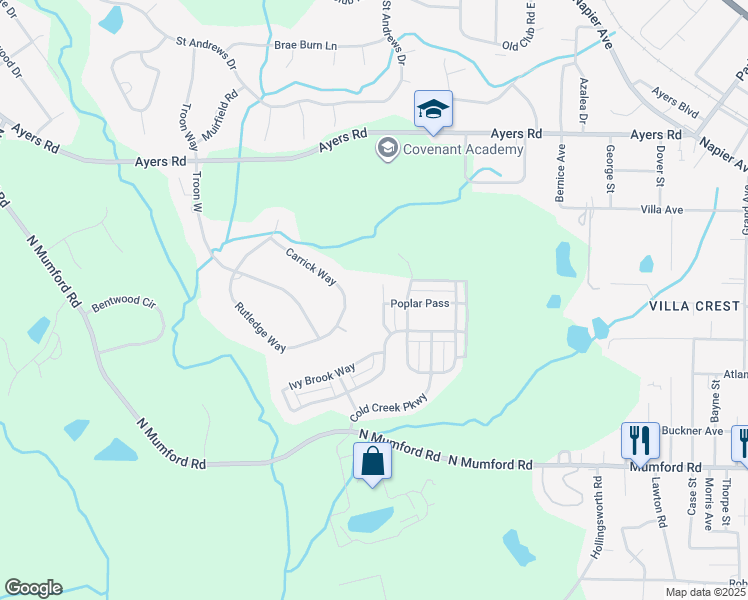 map of restaurants, bars, coffee shops, grocery stores, and more near 344 Ironwood Court in Macon