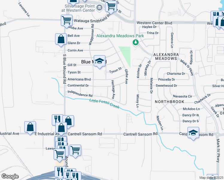 map of restaurants, bars, coffee shops, grocery stores, and more near 804 Heritage Avenue in Blue Mound