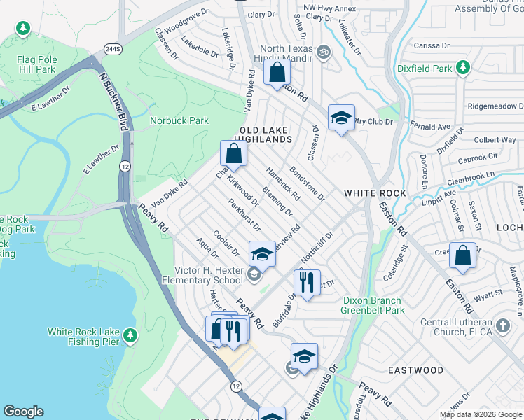map of restaurants, bars, coffee shops, grocery stores, and more near 511 Kirkwood Dr in Dallas