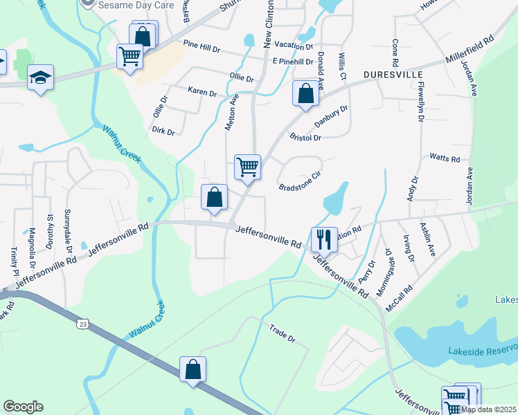 map of restaurants, bars, coffee shops, grocery stores, and more near 1975 Millerfield Road in Macon