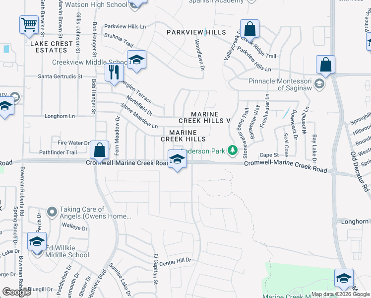 map of restaurants, bars, coffee shops, grocery stores, and more near 6320 Maritime Street in Fort Worth