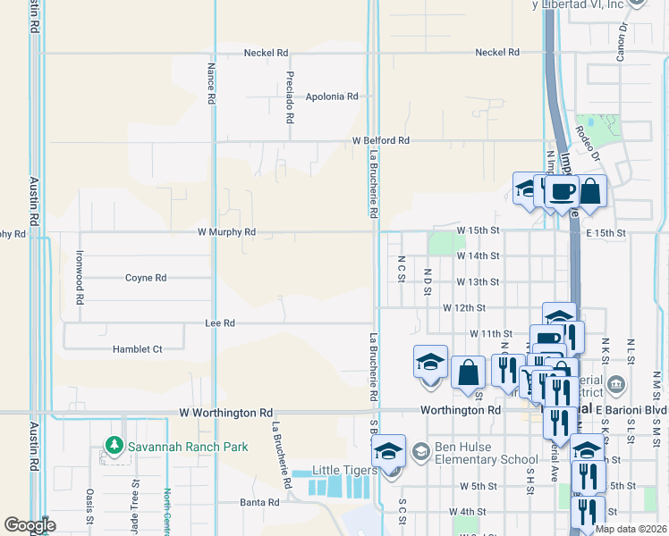 map of restaurants, bars, coffee shops, grocery stores, and more near 523 West Murphy Road in Imperial