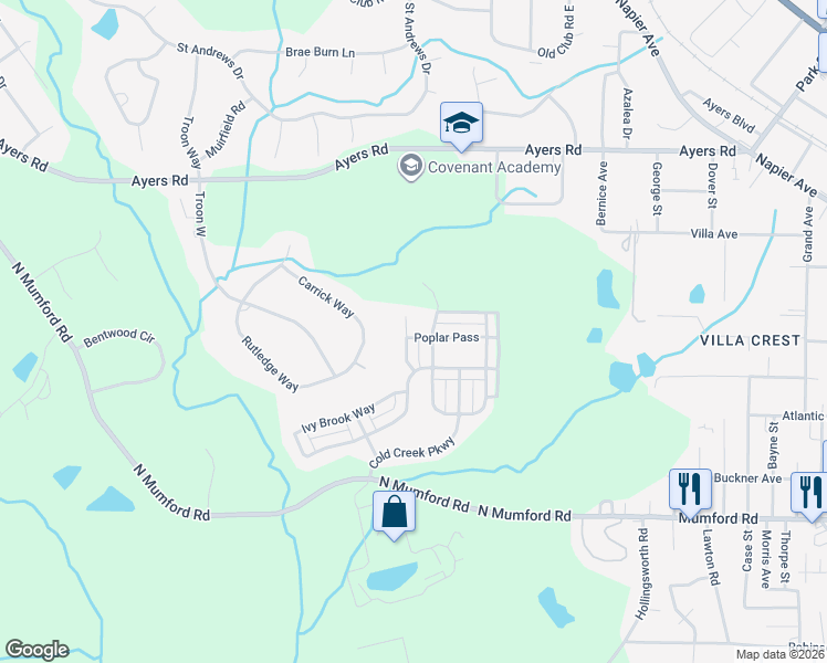 map of restaurants, bars, coffee shops, grocery stores, and more near 460 Hawthorn Trail in Macon
