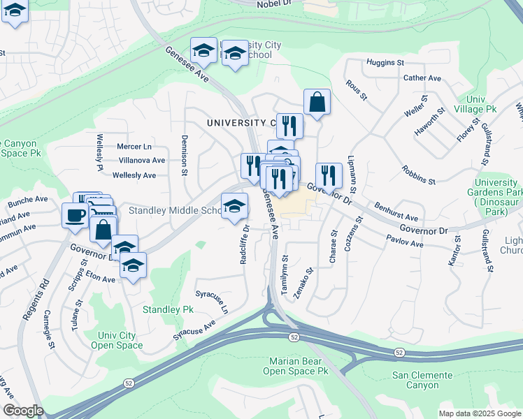 map of restaurants, bars, coffee shops, grocery stores, and more near in San Diego