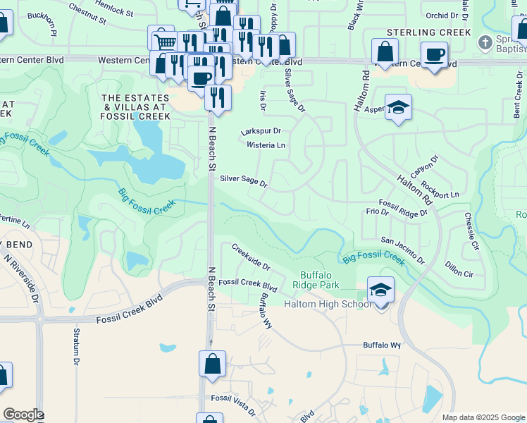map of restaurants, bars, coffee shops, grocery stores, and more near 4024 Falcon Ridge Drive in Haltom City