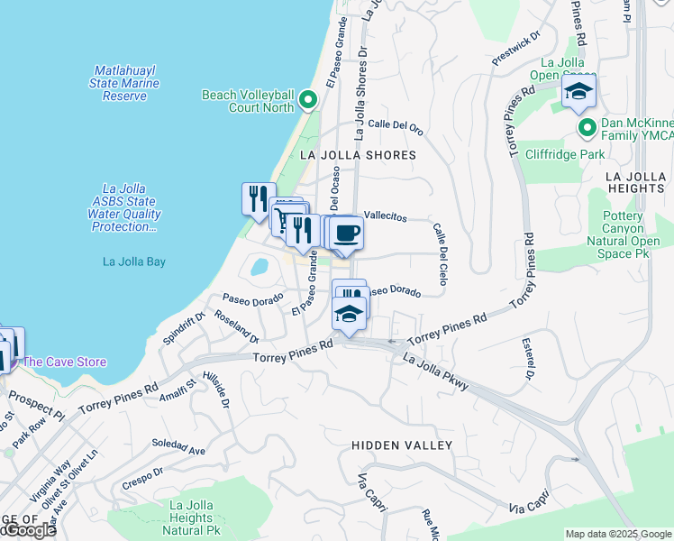 map of restaurants, bars, coffee shops, grocery stores, and more near 2151 Camino Del Reposo in San Diego