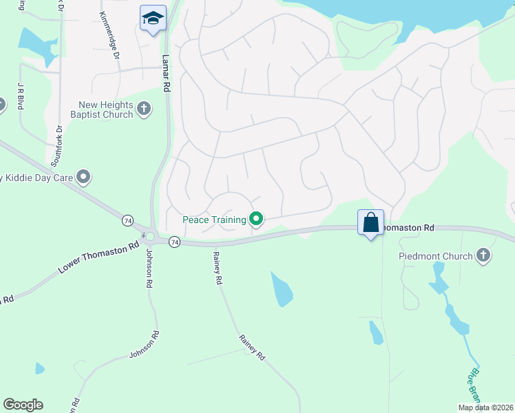 map of restaurants, bars, coffee shops, grocery stores, and more near 1275 Happy Trail in Macon