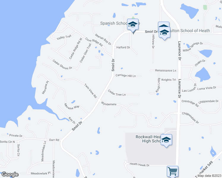 map of restaurants, bars, coffee shops, grocery stores, and more near 222 Cedar Tree Lane in Heath