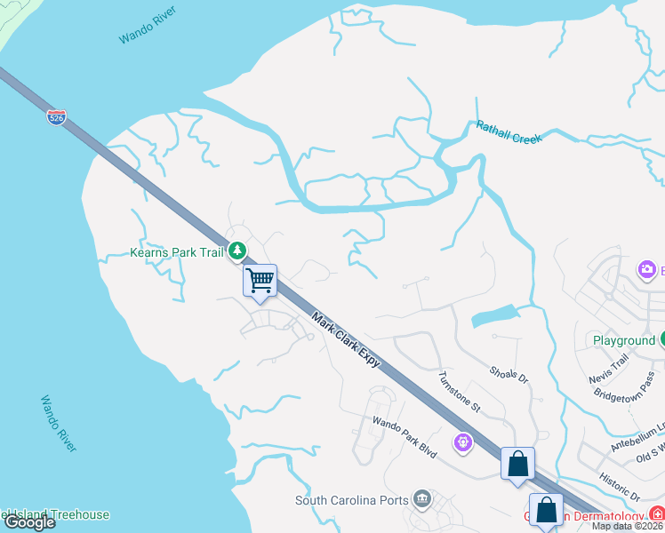 map of restaurants, bars, coffee shops, grocery stores, and more near 164 Cowrie Court in Mount Pleasant