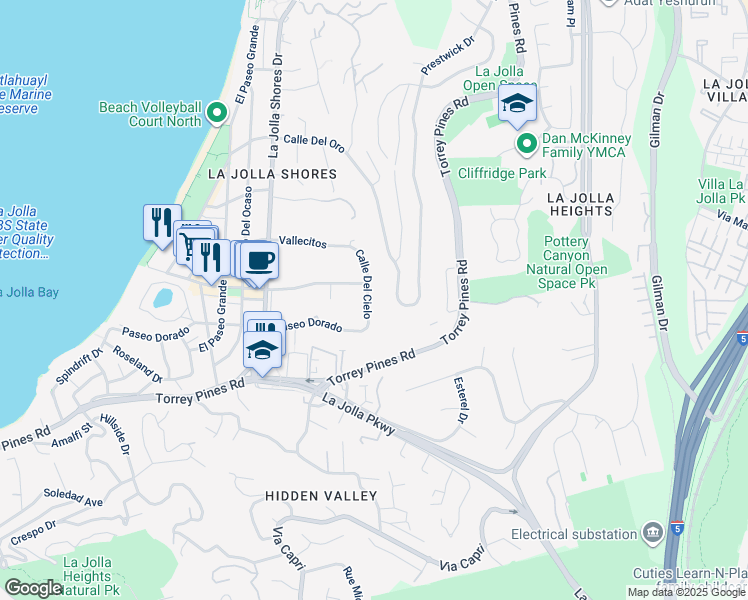 map of restaurants, bars, coffee shops, grocery stores, and more near 8067 Calle Del Cielo in San Diego