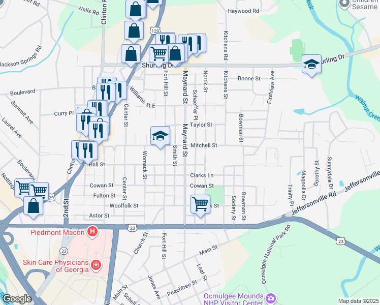 map of restaurants, bars, coffee shops, grocery stores, and more near 931 Schaeffer Place in Macon
